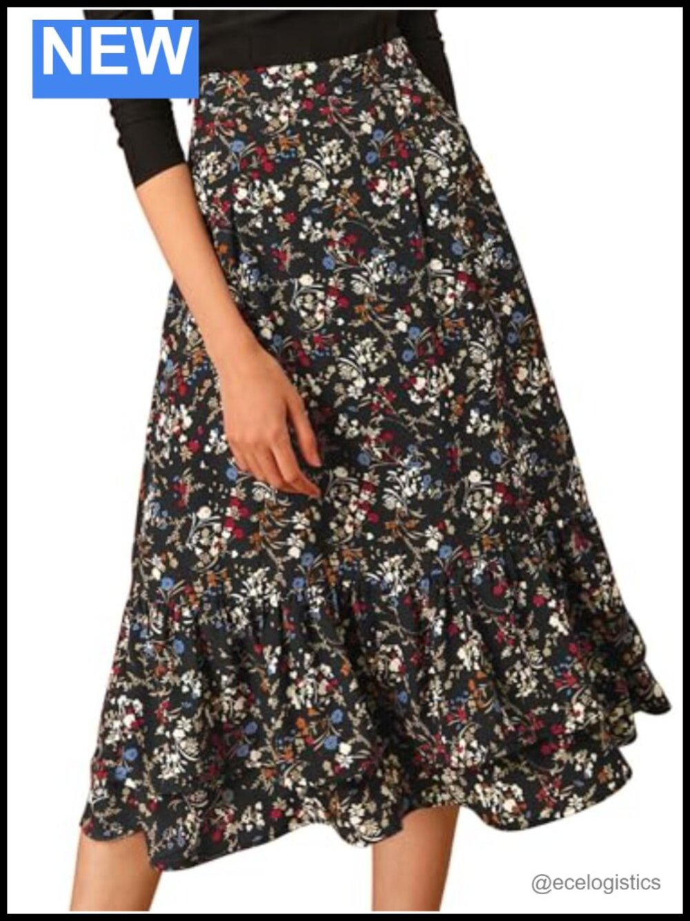 Flowy Chiffon Tiered Ruffle Midi Skirt High Waist